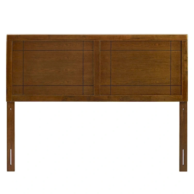 Full Size Walnut Brown Solid Wood Window Pane Adjustable Headboard