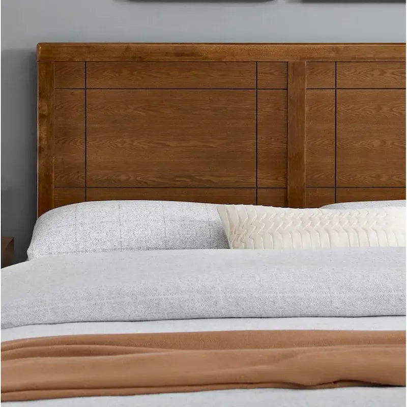 Full Size Walnut Brown Solid Wood Window Pane Adjustable Headboard
