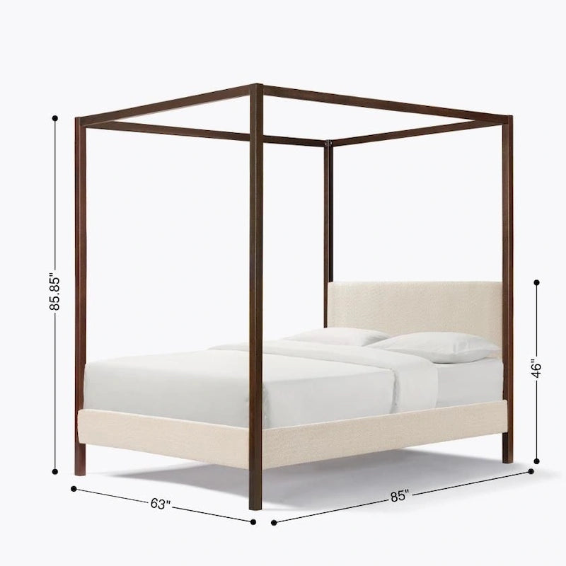 Pearl White Queen Platform Bed with Boucle Fabric Upholstered Canopy Frame