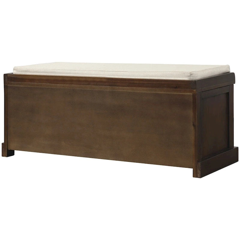Rustic Wood Storage Bench with Cushion and 3 Woven Baskets