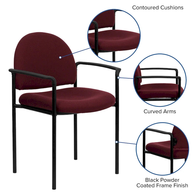 Padded Fabric Arm Chair with Steel Frame, Multiple Colors