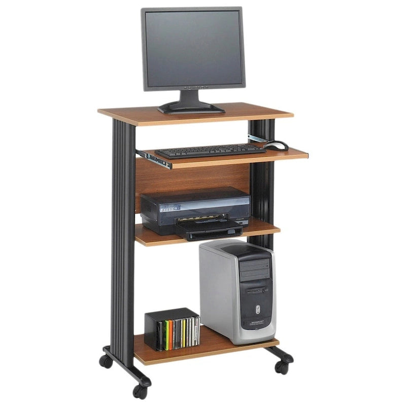 Rolling Multi-Shelf Computer Workstation Desk with Slide-Out Keyboard Tray