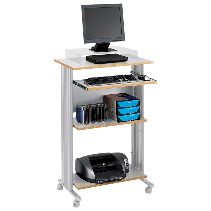 Rolling Multi-Shelf Computer Workstation Desk with Slide-Out Keyboard Tray