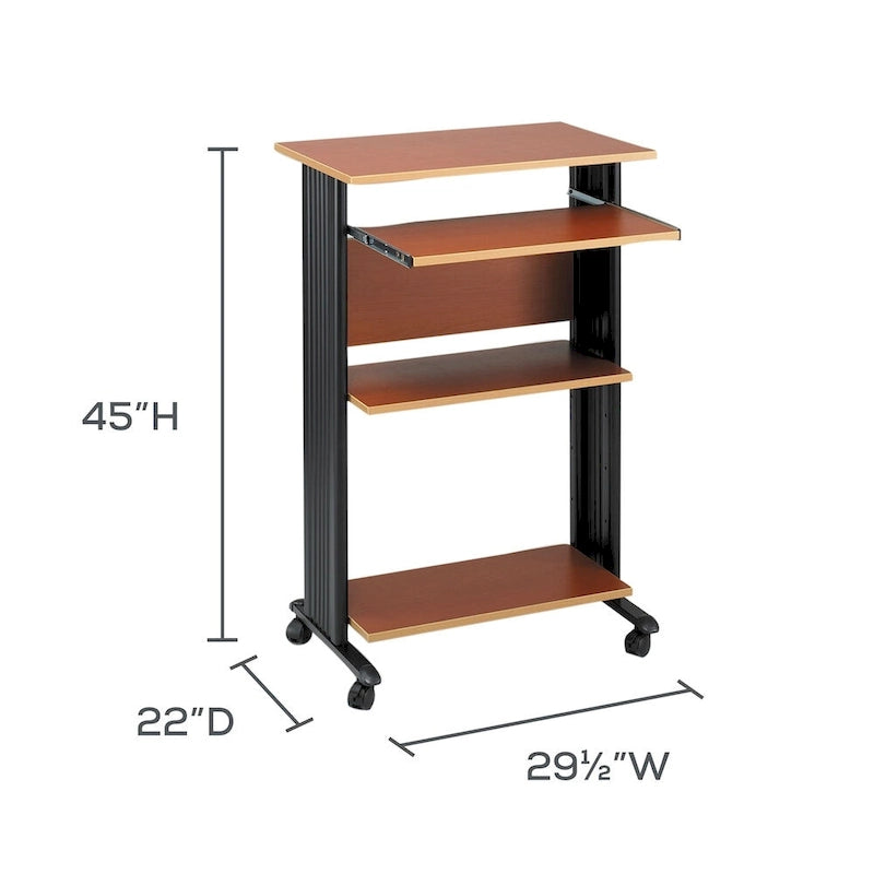 Rolling Multi-Shelf Computer Workstation Desk with Slide-Out Keyboard Tray