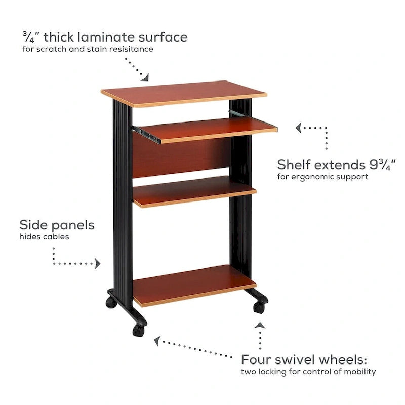 Rolling Multi-Shelf Computer Workstation Desk with Slide-Out Keyboard Tray