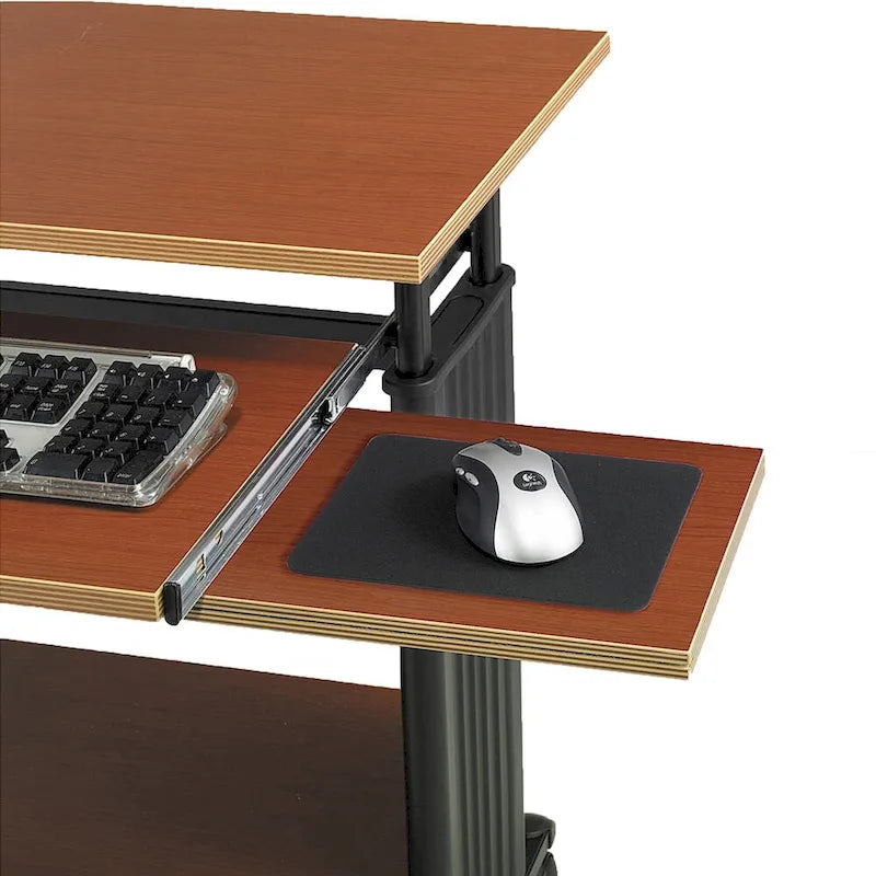 Rolling Multi-Shelf Computer Workstation Desk with Slide-Out Keyboard Tray