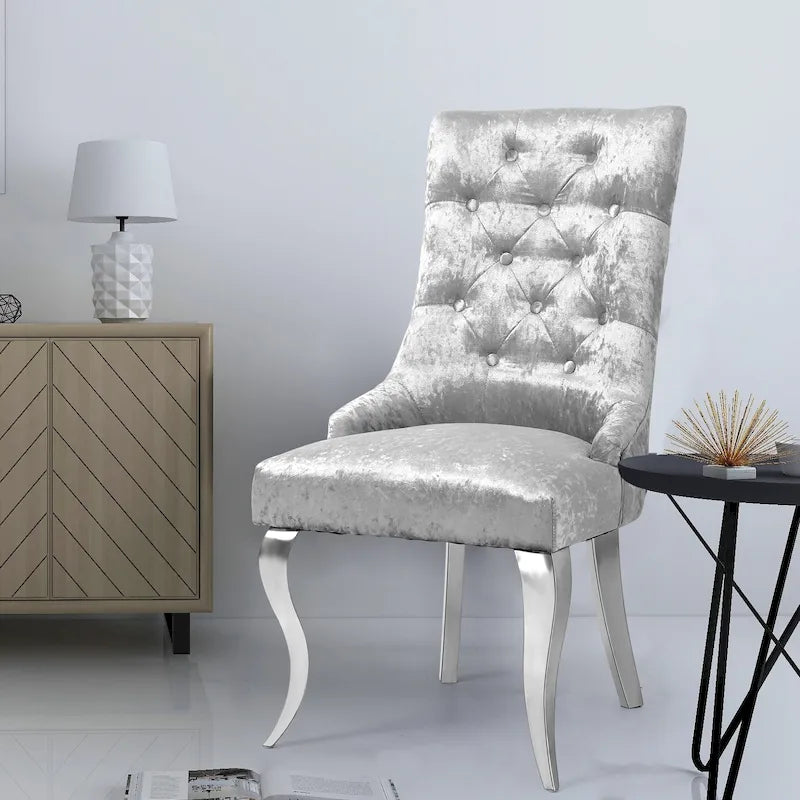 Tufted Velvet Wingback Dining Chair Button-Tufted Backrest Silver Metal Legs