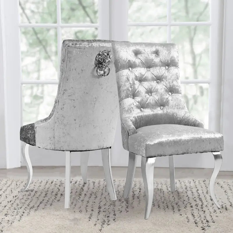 Tufted Velvet Wingback Dining Chair Button-Tufted Backrest Silver Metal Legs