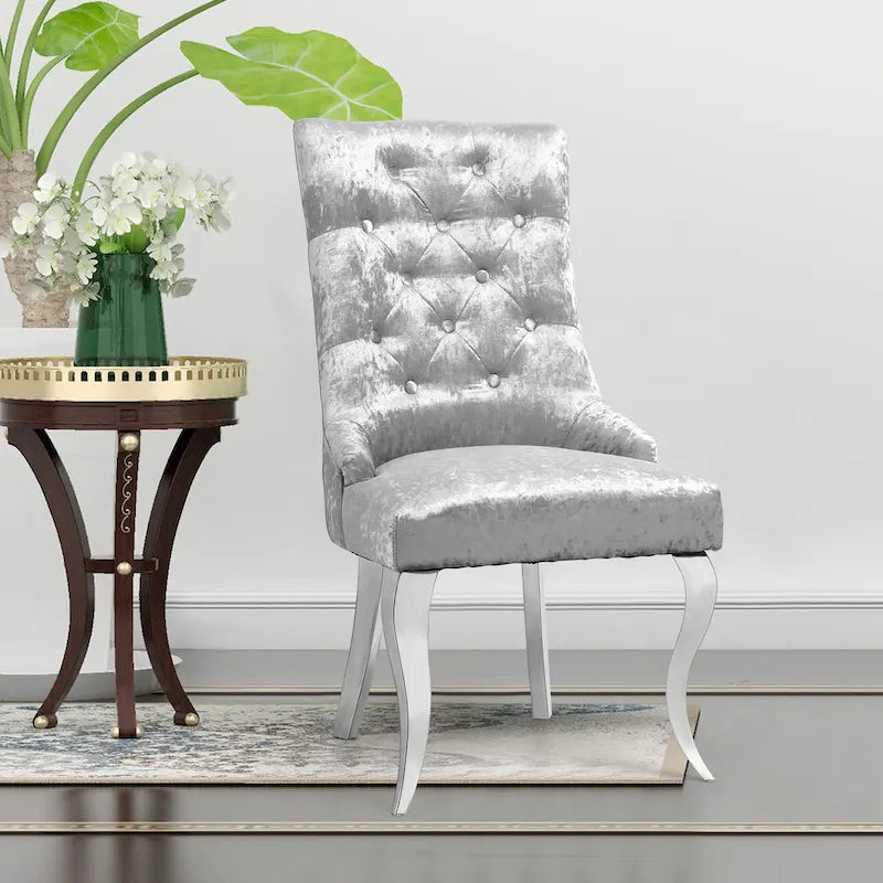 Tufted Velvet Wingback Dining Chair Button-Tufted Backrest Silver Metal Legs