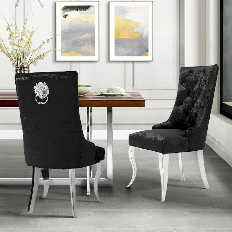 Tufted Velvet Wingback Dining Chair Button-Tufted Backrest Silver Metal Legs