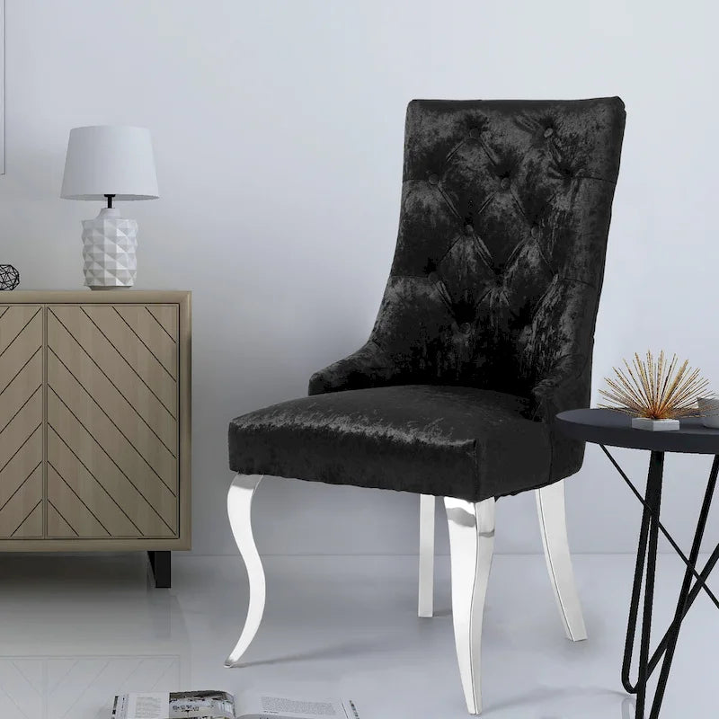 Tufted Velvet Wingback Dining Chair Button-Tufted Backrest Silver Metal Legs