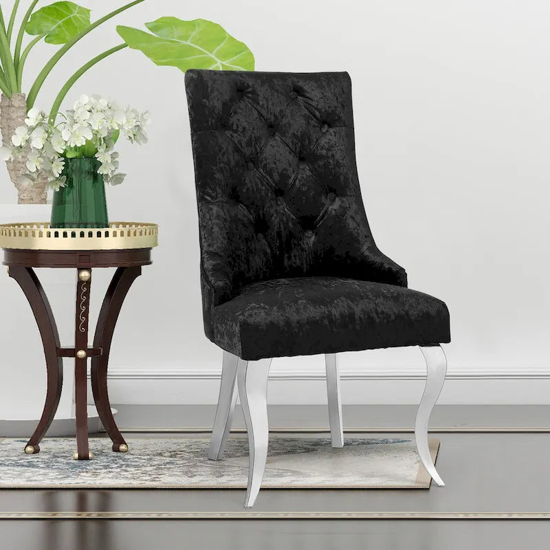 Tufted Velvet Wingback Dining Chair Button-Tufted Backrest Silver Metal Legs