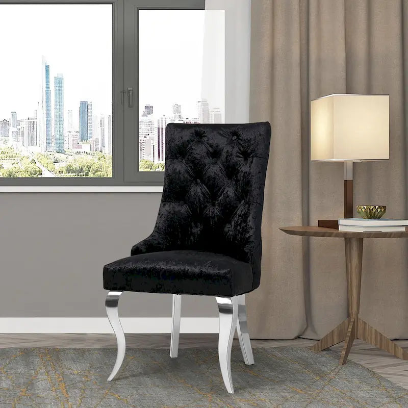 Tufted Velvet Wingback Dining Chair Button-Tufted Backrest Silver Metal Legs