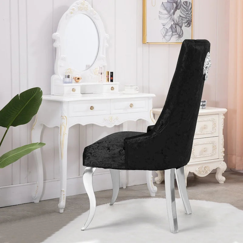 Tufted Velvet Wingback Dining Chair Button-Tufted Backrest Silver Metal Legs