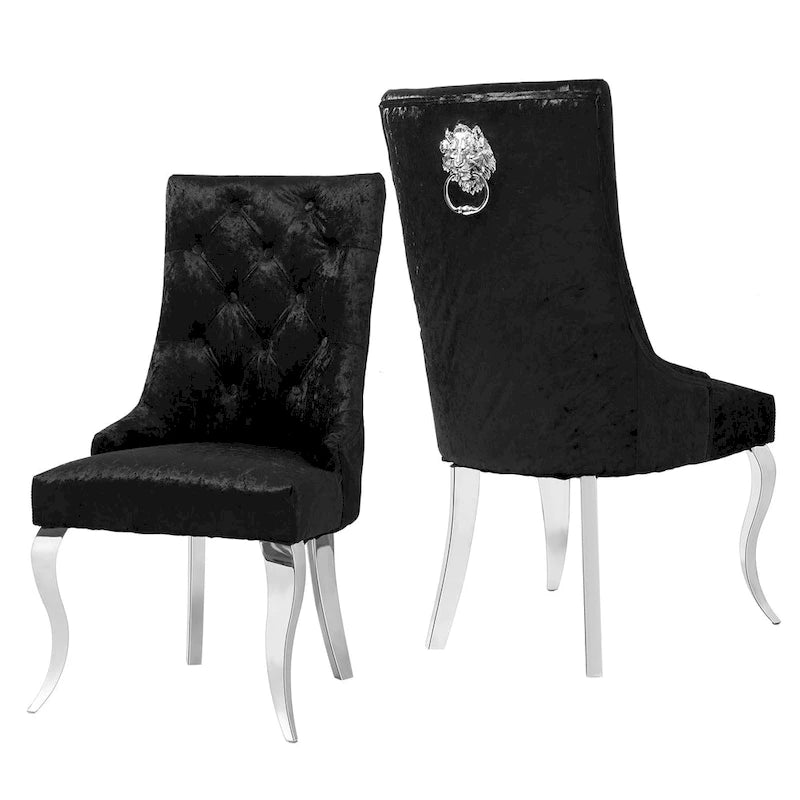 Tufted Velvet Wingback Dining Chair Button-Tufted Backrest Silver Metal Legs