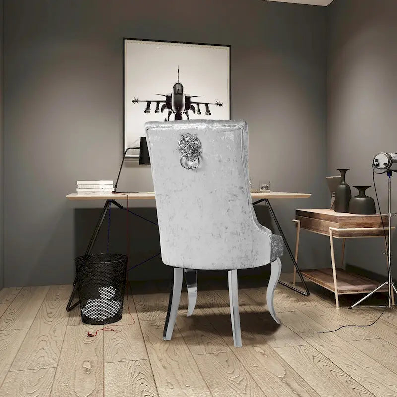Tufted Velvet Wingback Dining Chair Button-Tufted Backrest Silver Metal Legs