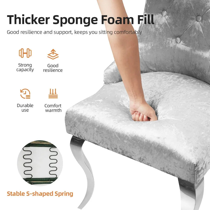 Tufted Velvet Wingback Dining Chair Button-Tufted Backrest Silver Metal Legs