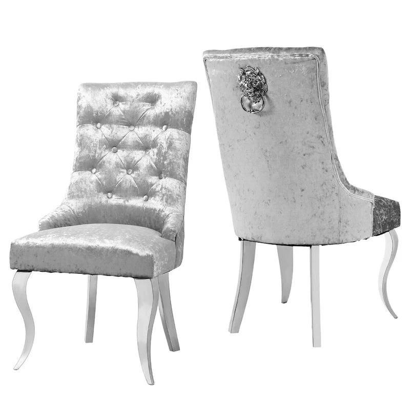 Tufted Velvet Wingback Dining Chair Button-Tufted Backrest Silver Metal Legs