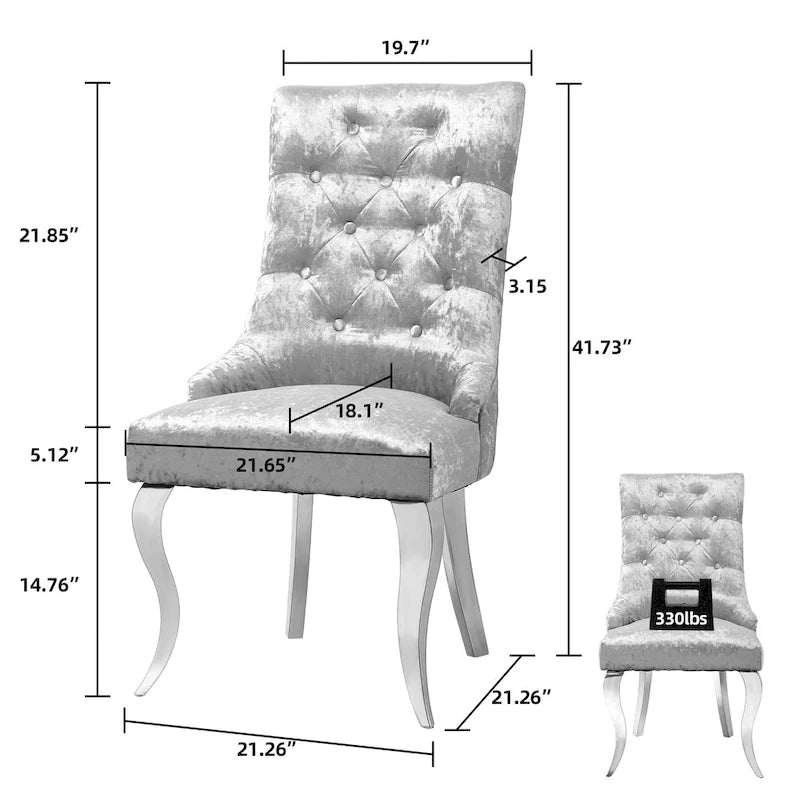 Tufted Velvet Wingback Dining Chair Button-Tufted Backrest Silver Metal Legs