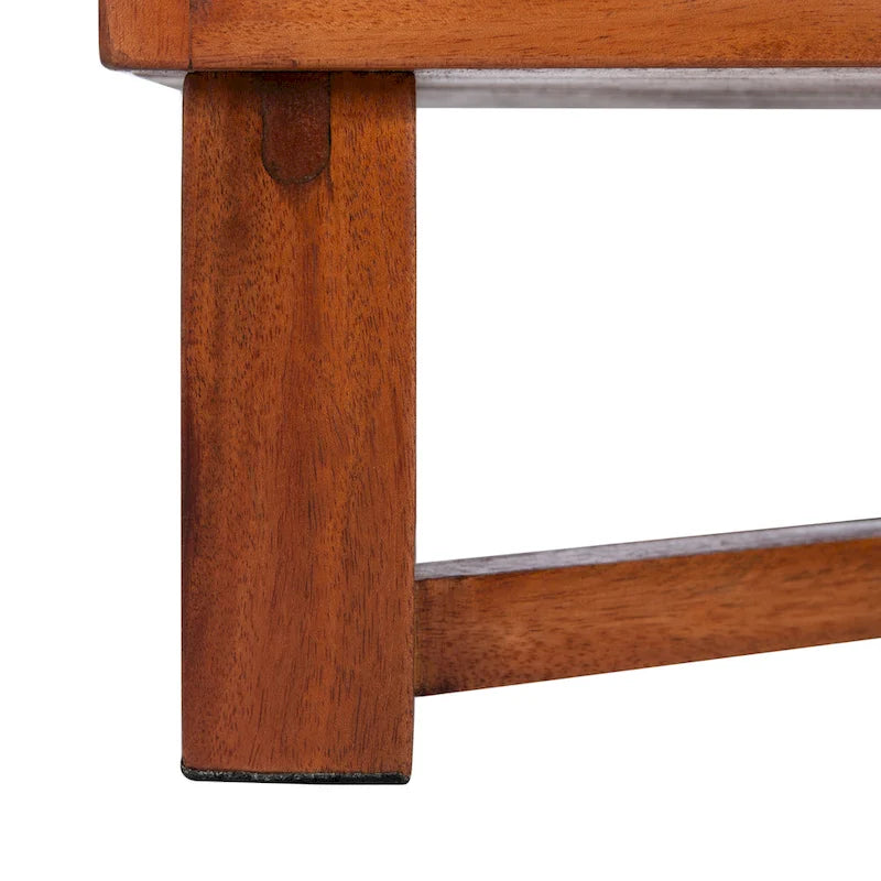 Rattan Panel 2-Drawer Mindi Wood Nightstand Accent Table Natural Brown