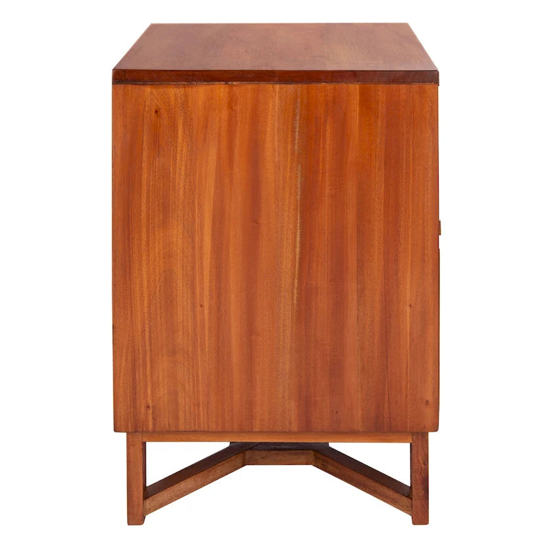 Rattan Panel 2-Drawer Mindi Wood Nightstand Accent Table Natural Brown
