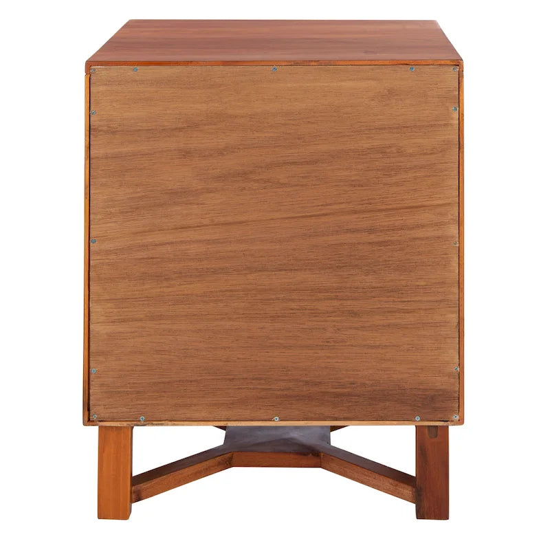 Rattan Panel 2-Drawer Mindi Wood Nightstand Accent Table Natural Brown