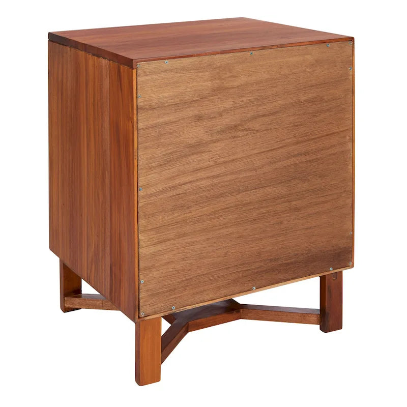 Rattan Panel 2-Drawer Mindi Wood Nightstand Accent Table Natural Brown