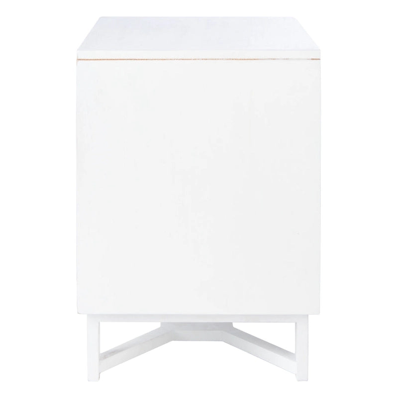 Rattan Panel 2-Drawer Mindi Wood Nightstand Accent Table Natural Brown