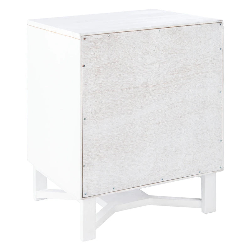 Rattan Panel 2-Drawer Mindi Wood Nightstand Accent Table Natural Brown