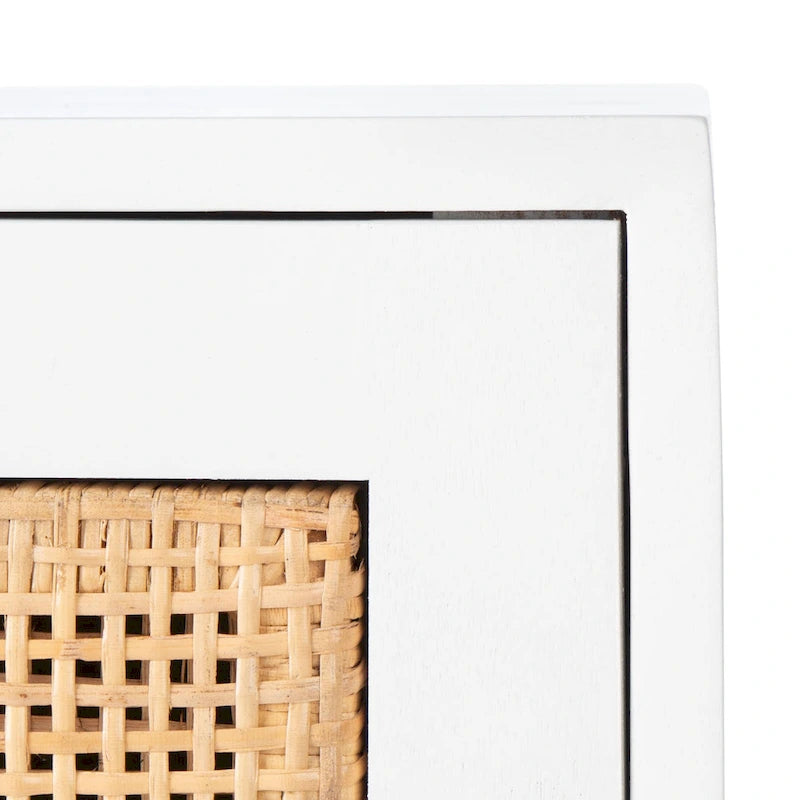 Rattan Panel 2-Drawer Mindi Wood Nightstand Accent Table Natural Brown