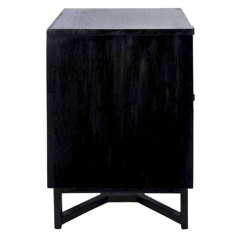 Rattan Panel 2-Drawer Mindi Wood Nightstand Accent Table Natural Brown