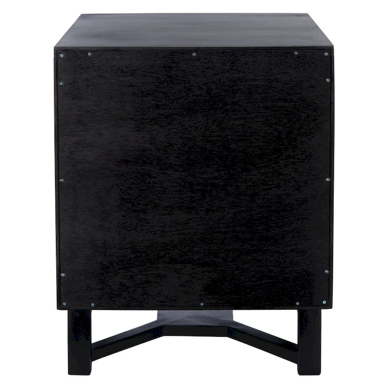 Rattan Panel 2-Drawer Mindi Wood Nightstand Accent Table Natural Brown