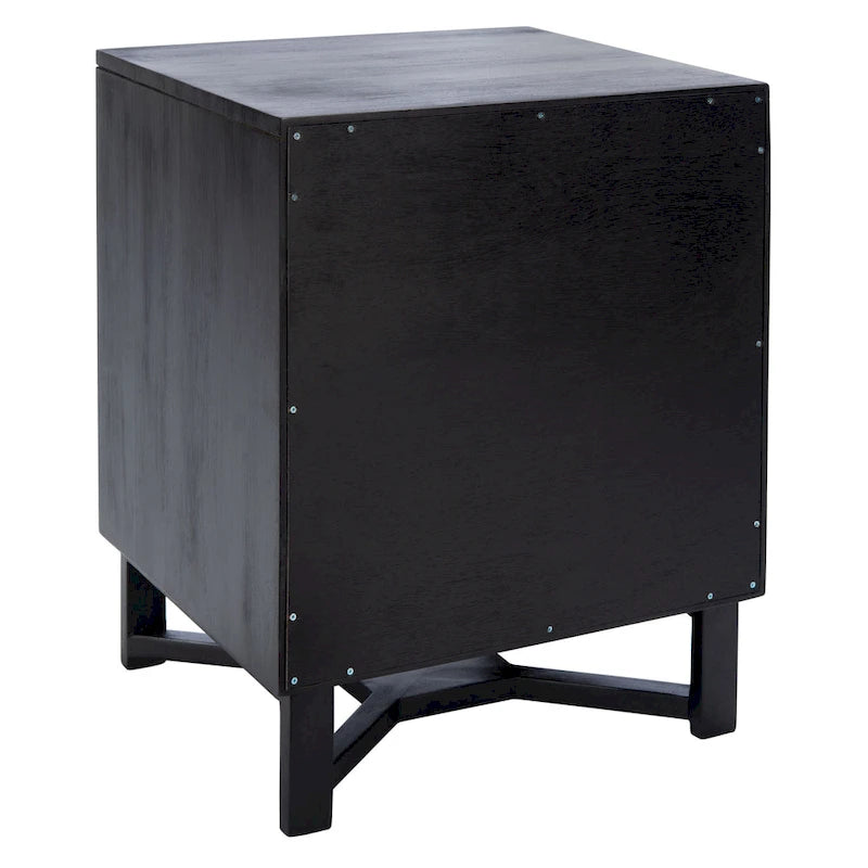 Rattan Panel 2-Drawer Mindi Wood Nightstand Accent Table Natural Brown