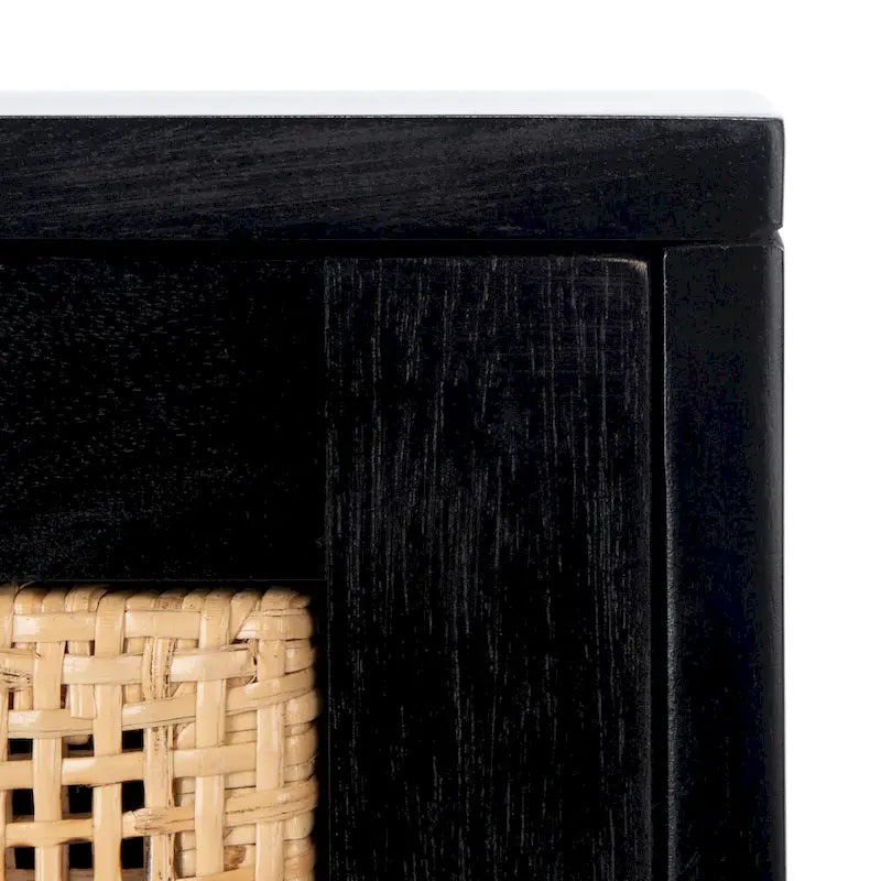 Rattan Panel 2-Drawer Mindi Wood Nightstand Accent Table Natural Brown