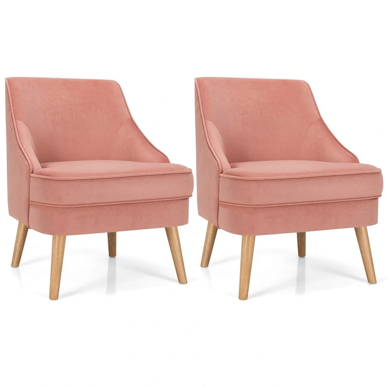 Pink Velvet Accent Chair with Rubber Wood Legs Ergonomic Padded Seat
