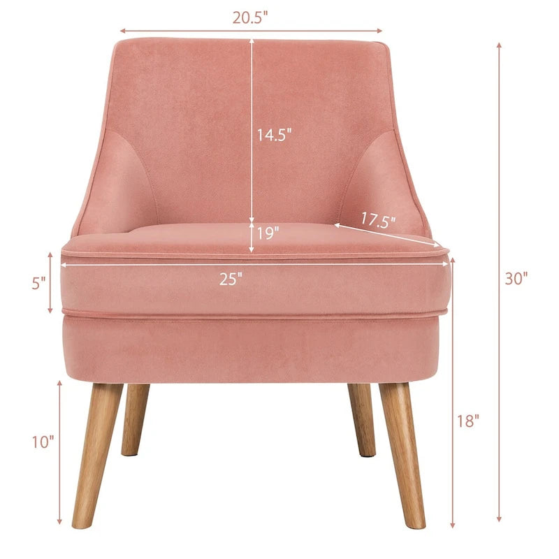 Pink Velvet Accent Chair with Rubber Wood Legs Ergonomic Padded Seat