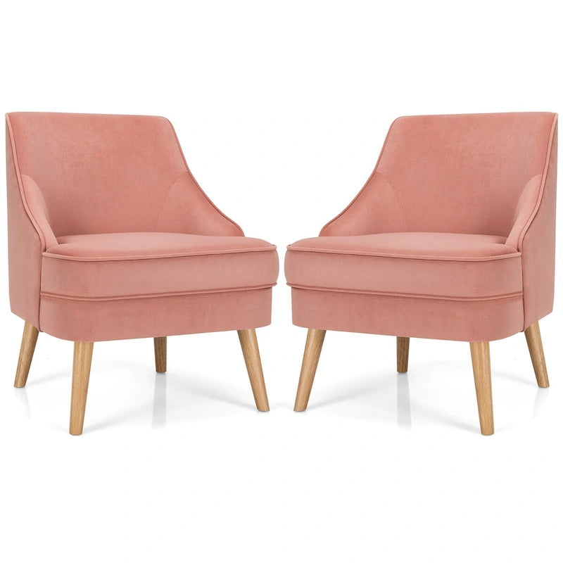 Pink Velvet Accent Chair with Rubber Wood Legs Ergonomic Padded Seat