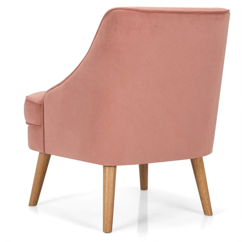 Pink Velvet Accent Chair with Rubber Wood Legs Ergonomic Padded Seat