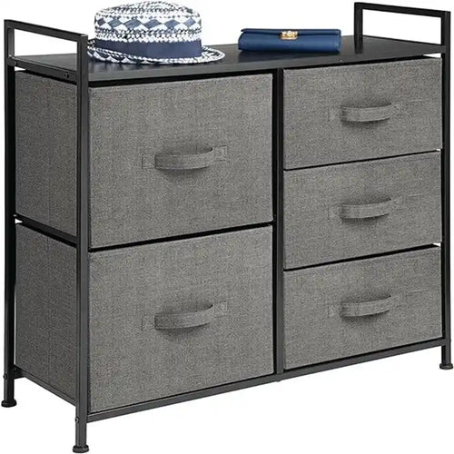 Commode de rangement à 5 tiroirs avec plateau en bois, tiroirs amovibles, fusain espresso