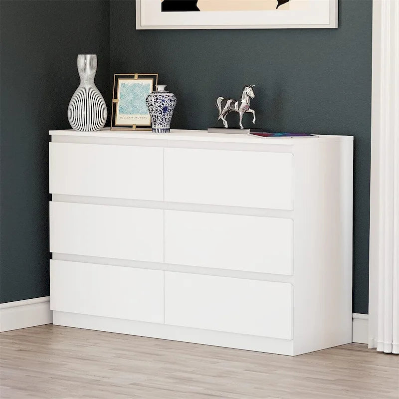 White 6-Drawer Handleless Chest of Drawers Freestanding Bedroom Storage Dresser