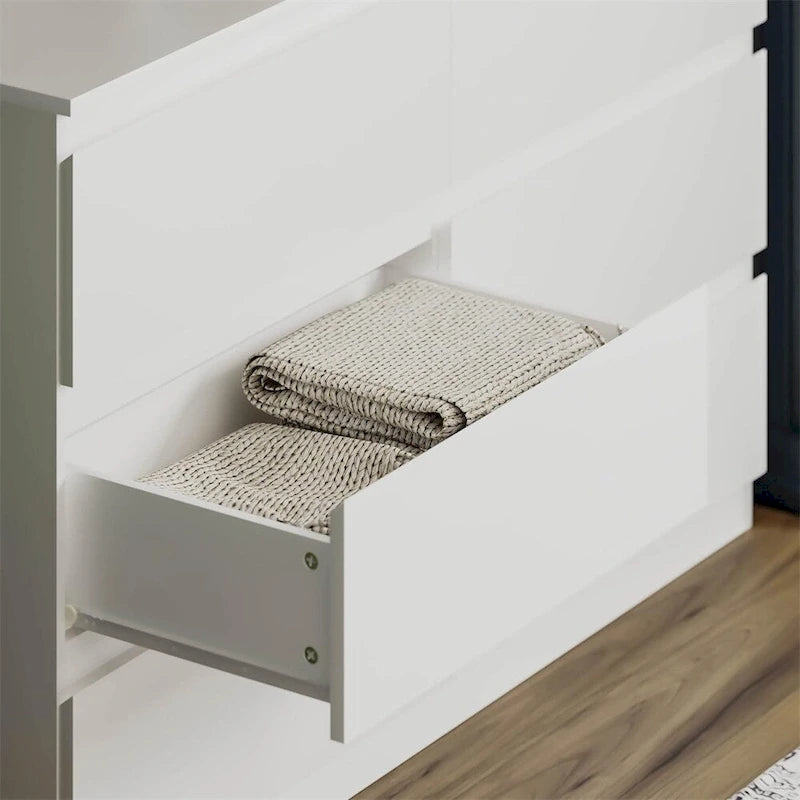 White 6-Drawer Handleless Chest of Drawers Freestanding Bedroom Storage Dresser