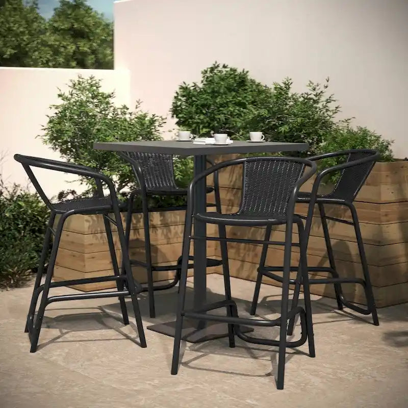 Indoor Outdoor Rattan Barstool with Powder Coated Aluminum Frame Gray