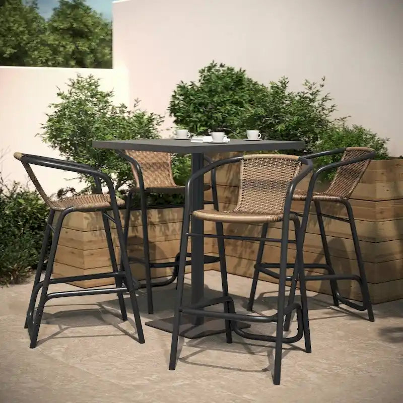 Indoor Outdoor Rattan Barstool with Powder Coated Aluminum Frame Gray
