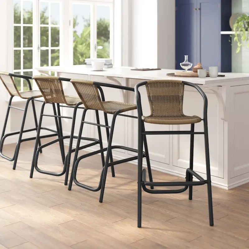 Indoor Outdoor Rattan Barstool with Powder Coated Aluminum Frame Gray