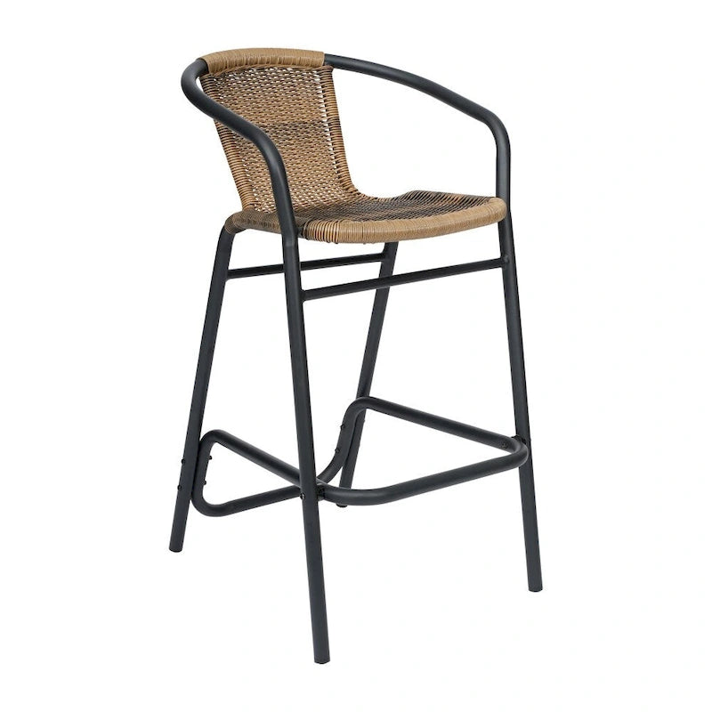 Indoor Outdoor Rattan Barstool with Powder Coated Aluminum Frame Gray