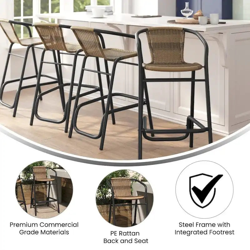 Indoor Outdoor Rattan Barstool with Powder Coated Aluminum Frame Gray