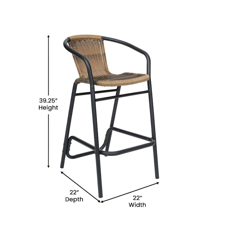 Indoor Outdoor Rattan Barstool with Powder Coated Aluminum Frame Gray