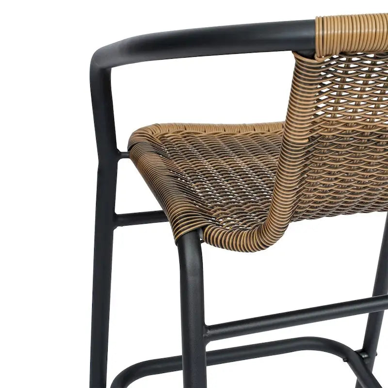 Indoor Outdoor Rattan Barstool with Powder Coated Aluminum Frame Gray