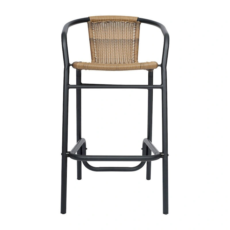 Indoor Outdoor Rattan Barstool with Powder Coated Aluminum Frame Gray