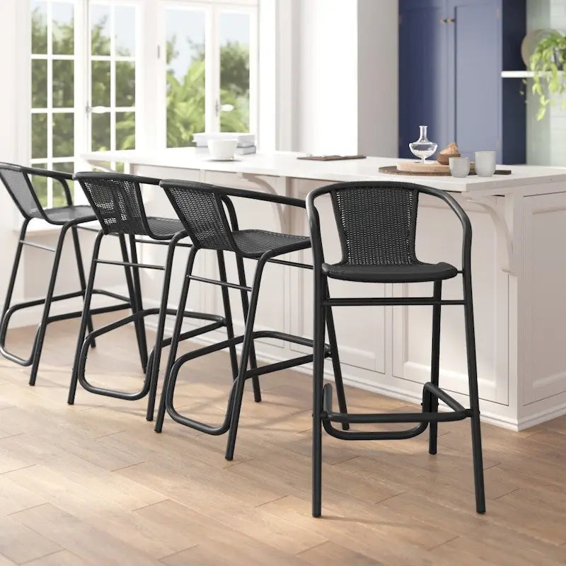 Indoor Outdoor Rattan Barstool with Powder Coated Aluminum Frame Gray